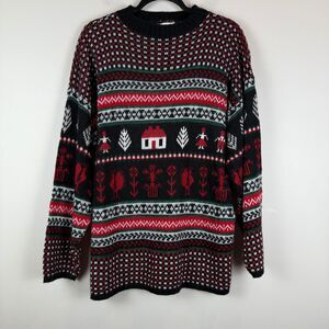 Vtg Huntington Ridge Sweater Women's Large Black Ugly‎ Christmas Holiday Retro